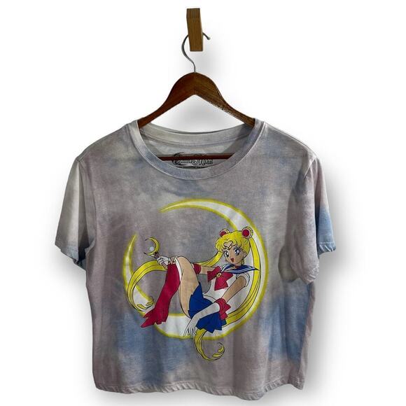 Sailor Moon Purple Tie Dye Crop Graphic Anime T Shirt Size L Short Sleeve Top - Picture 2 of 8